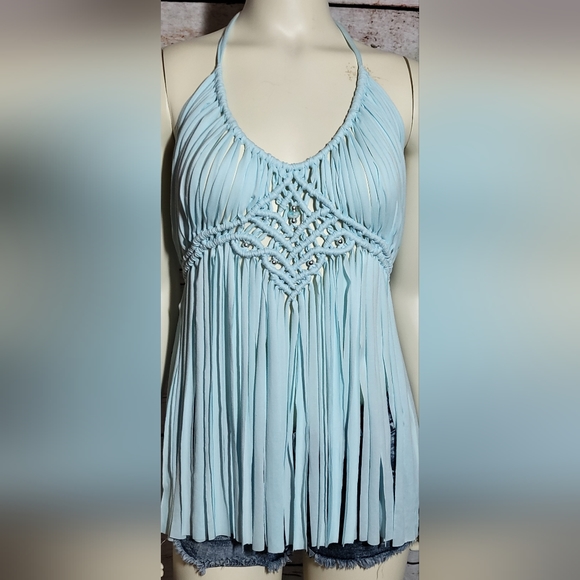 Baby blue/light blue Macreme festival tank top coverup - Picture 6 of 8